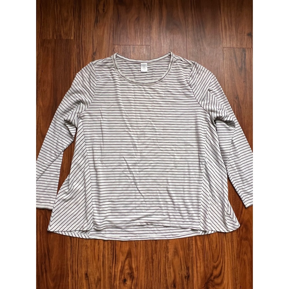 Liz Claiborne Sleepwear Women 1X White Black Striped Good Condition Long Sleeve